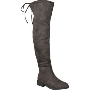 JOURNEE COLLECTION Womens Gray Tie Mount Round Toe Block Heel Heeled Boots 8 M